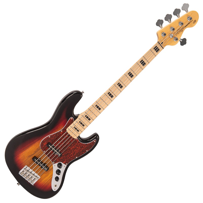 vintage-v495-coaster-series-5-string-bass-guitar-3-tone-sunburst Vintage V495 Coaster Series 5-String Bass Guitar ~ 3 Tone Sunburst