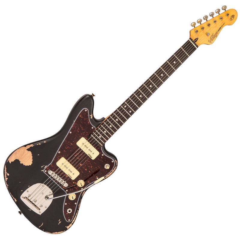 vintage-v65-icon-vibrato-electric-guitar-distressed-black Vintage V65 ICON Vibrato Electric Guitar ~ Distressed Black