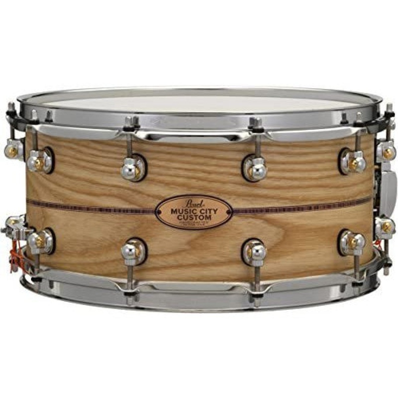 pearl-music-city-custom-solid-ash-snare-drum-6-5-x-14-inch-natural-with-kingwood-center-inlay Pearl Music City Custom Solid Ash Snare Drum - 6.5 x 14-inch - Natural with Kingwood Center Inlay