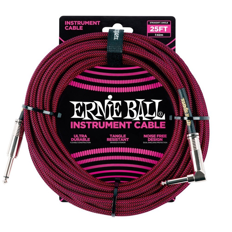 ernie-ball-braided-instrument-cable-straight-angle-25ft-red-black-p06062 Ernie Ball Braided Instrument Cable, Straight/Angle, 25ft, Red/Black (P06062)