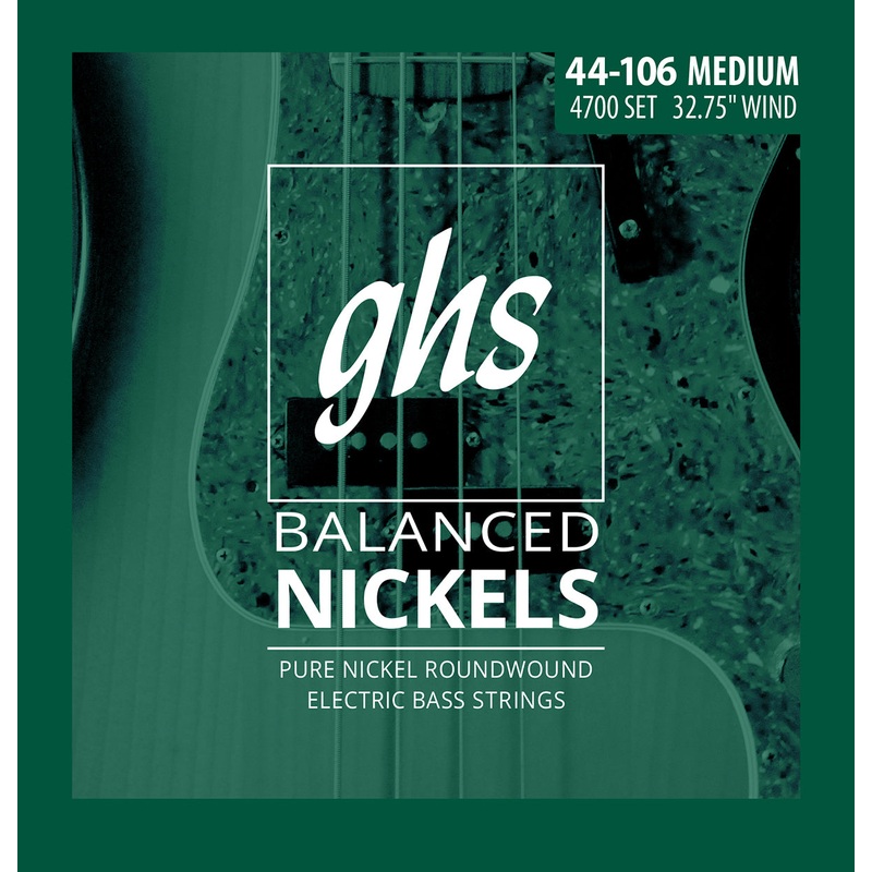 ghs-balanced-nickels-pure-nickel-round-wound-bass-strings-short-scale-4-string-44-106-4700 GHS Balanced Nickels Pure Nickel Round Wound Bass Strings Short Scale - 4-String 44-106 4700