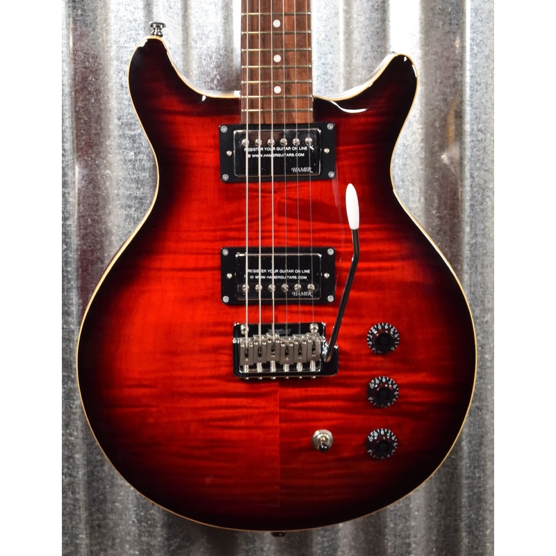 hamer-archtop-flame-dark-cherry-wilkinson-tremolo-electric-guitar-satfw-dcb-1087 Hamer Archtop Flame Dark Cherry Wilkinson Tremolo Electric Guitar SATFW-DCB #1087