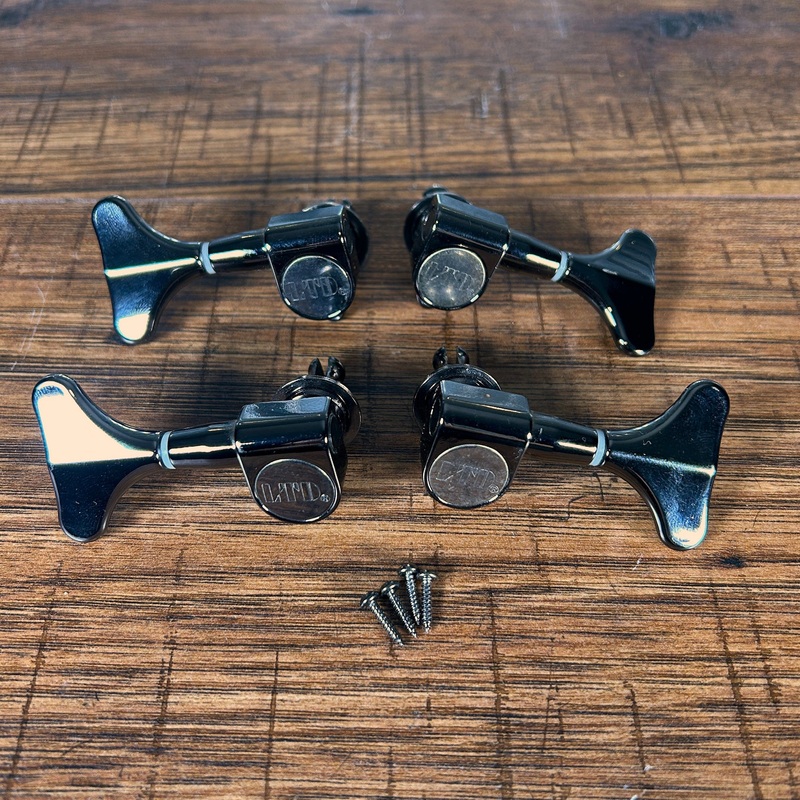 esp-ltd-bass-tuning-machine-set-of-4-2-2-black-chrome-used ESP LTD Bass Tuning Machine Set of 4 2+2 Black Chrome Used