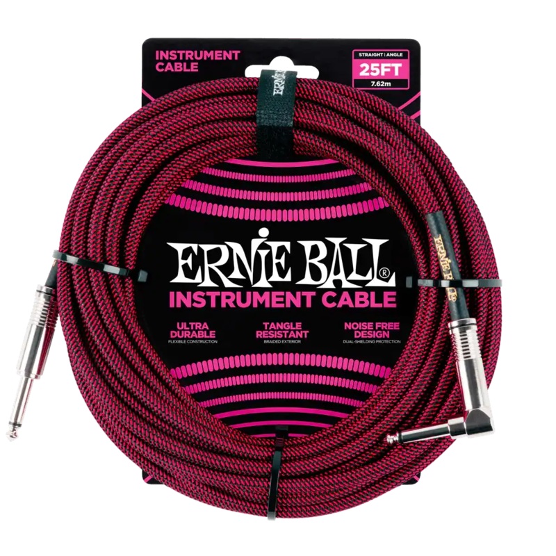 ernie-ball-25-foot-braided-straight-angle-instrument-cable-black-red Ernie Ball 25 Foot Braided Straight/Angle Instrument Cable - BLACK / RED