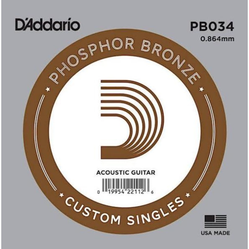 d-addario-pb034-phosphor-bronze-acoustic-guitar-single-string-034 D'Addario PB034 Phosphor Bronze Acoustic Guitar Single String .034