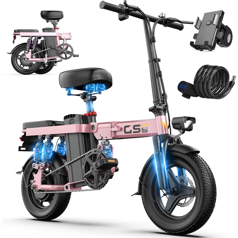 lelekuai-14-t1pro-740w-48v-10ah-3-speed-adults-folding-electric-bike-pink LELEKUAI 14" T1Pro 740W 48V 10Ah 3 Speed Adults Folding Electric Bike Pink