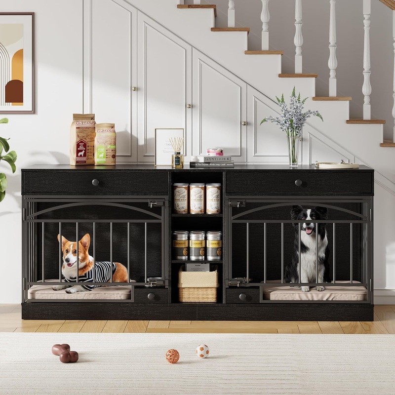 garvee-78-7-dog-crate-furniture-black Garvee 78.7" Dog Crate Furniture Black