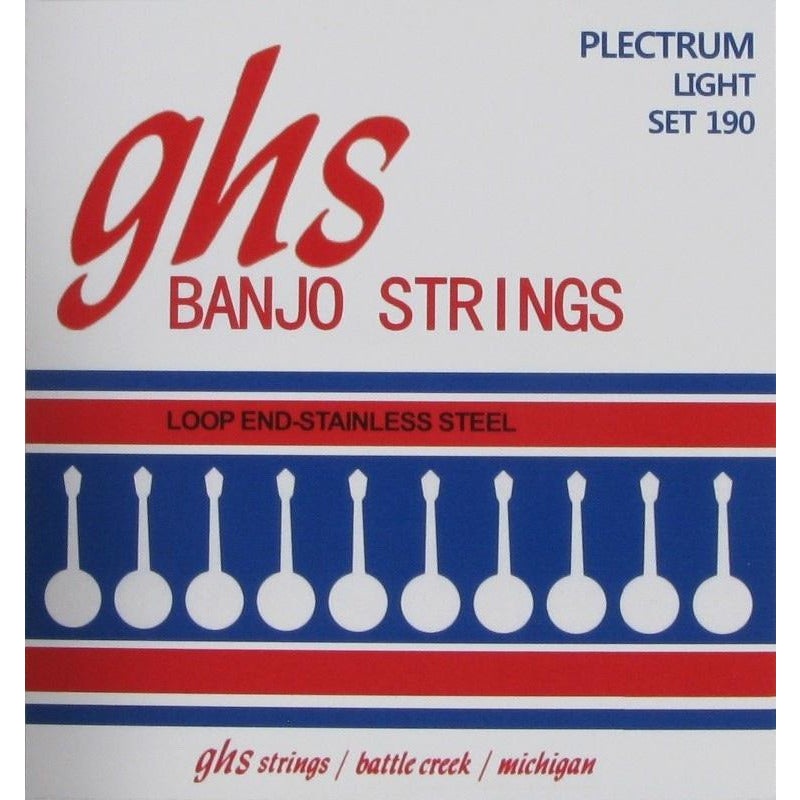 ghs-190-stainless-steel-loop-end-light-gauge-4-string-plectrum-banjo-strings GHS 190 Stainless Steel Loop End Light Gauge 4-String Plectrum Banjo Strings