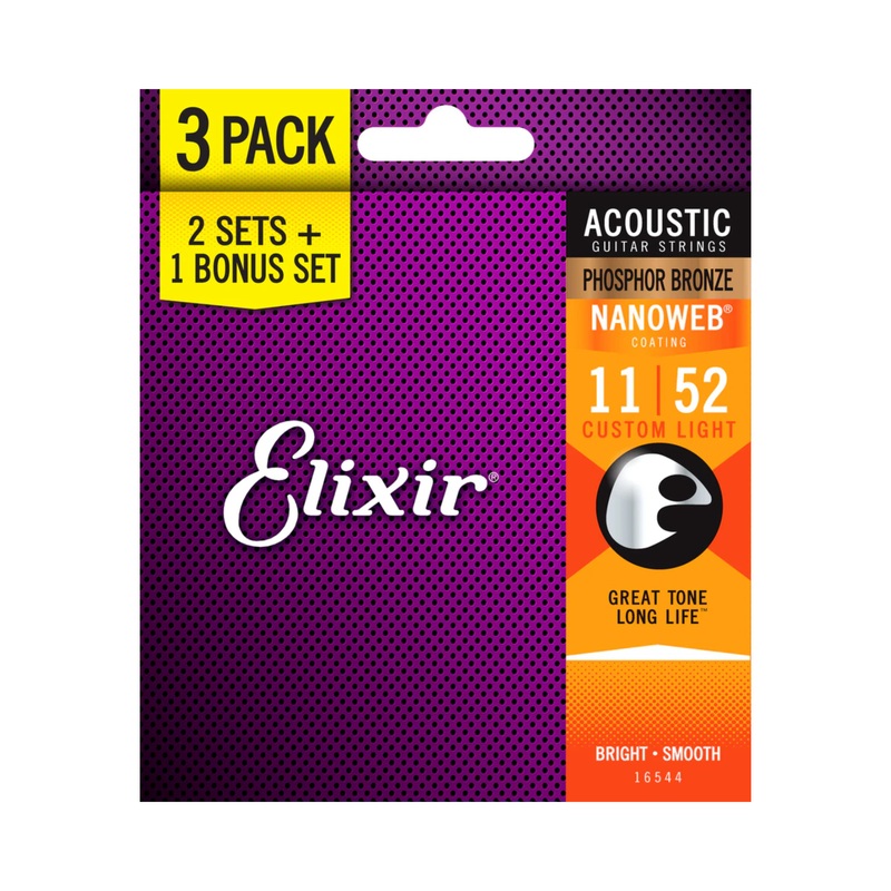 elixir-nanoweb-phosphor-bronze-3-pack-acoustic-guitar-strings-custom-light-11-52 Elixir Nanoweb Phosphor Bronze 3 PACK Acoustic Guitar Strings Custom Light 11-52