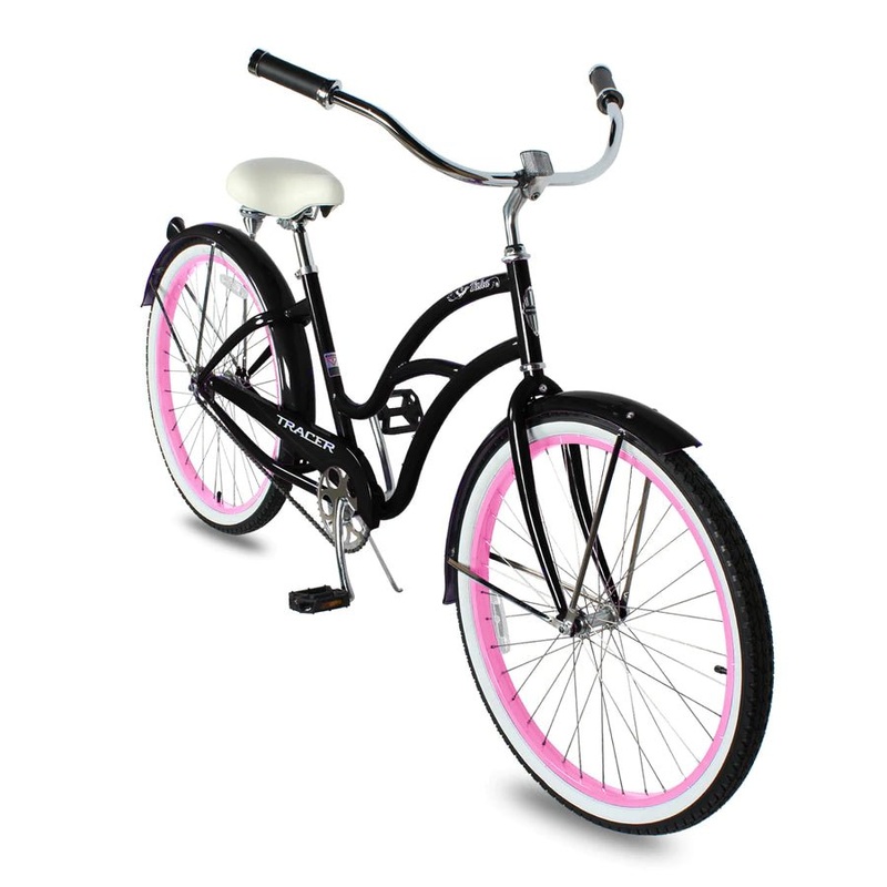 tracer-taha-26-women-s-step-through-single-speed-beach-cruiser-bike-black-pink Tracer TAHA 26" Women's Step-Through Single Speed Beach Cruiser Bike Black Pink