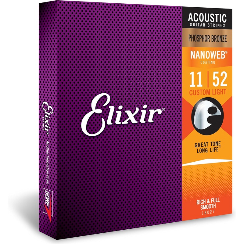 elixir-phosphor-bronze-nanoweb-guitar-strings-custom-light-11-52 Elixir Phosphor Bronze Nanoweb Guitar Strings, Custom Light, 11-52