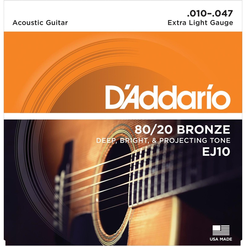daddario-ej10-80-20-bronze-extra-light-acoustic-guitar-strings DAddario EJ10 80/20 Bronze Extra Light Acoustic Guitar Strings