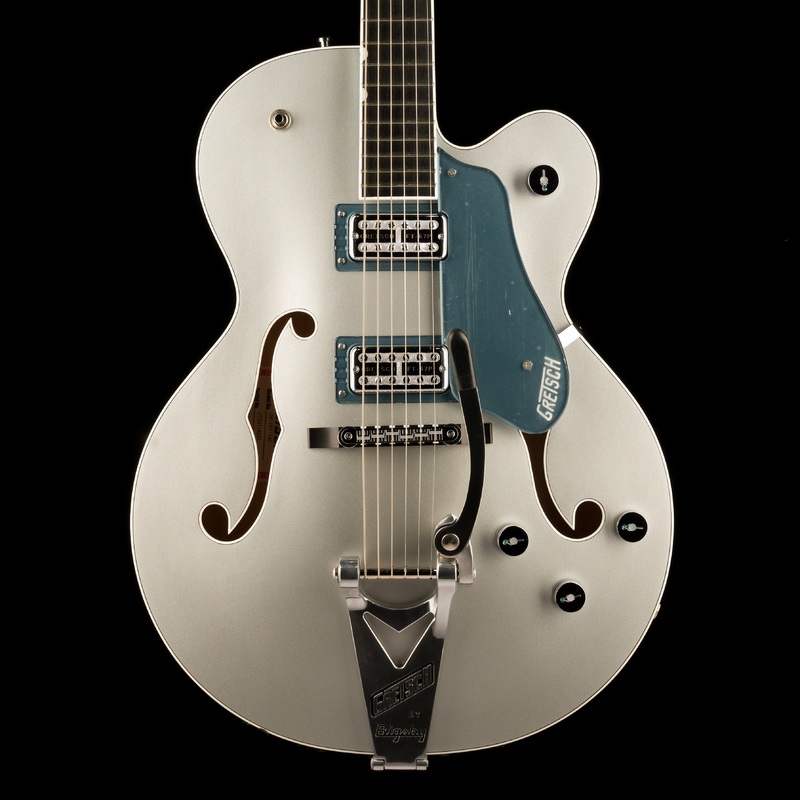 pre-owned-gretsch-g6118t-140-ltd-140th-double-platinum-anniversary-two-tone-pure-platinum-stone-platinum-with-ohsc Pre Owned Gretsch G6118T-140 LTD 140th Double Platinum Anniversary Two-Tone Pure Platinum/Stone Platinum With OHSC