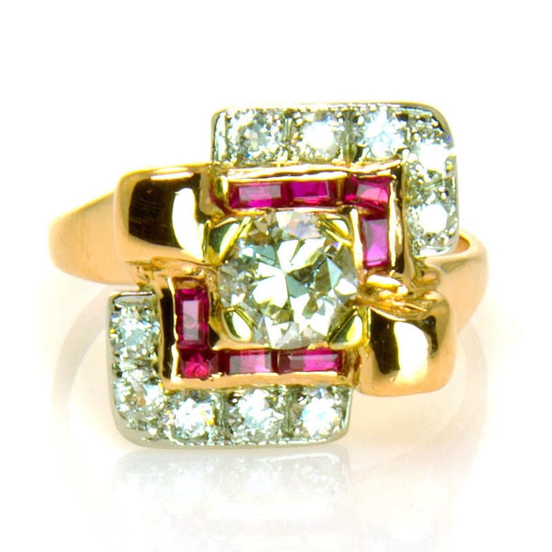 1940s-retro-diamond-ruby-ring 1940s Retro Diamond & Ruby Ring
