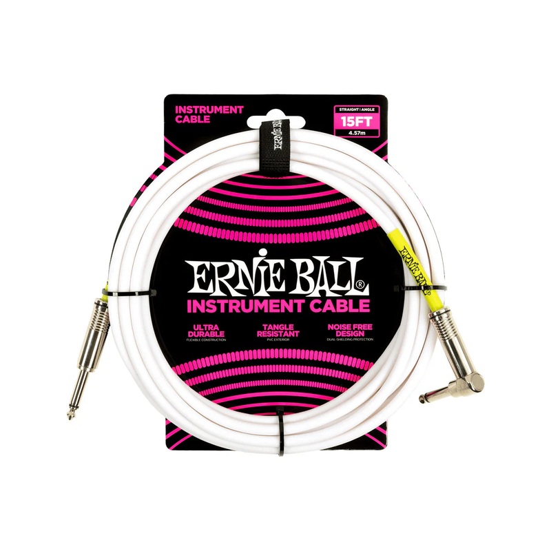 ernie-ball-15ft-pvc-straight-to-right-angle-instrument-cable-in-white Ernie Ball 15FT PVC Straight to Right Angle Instrument Cable in White