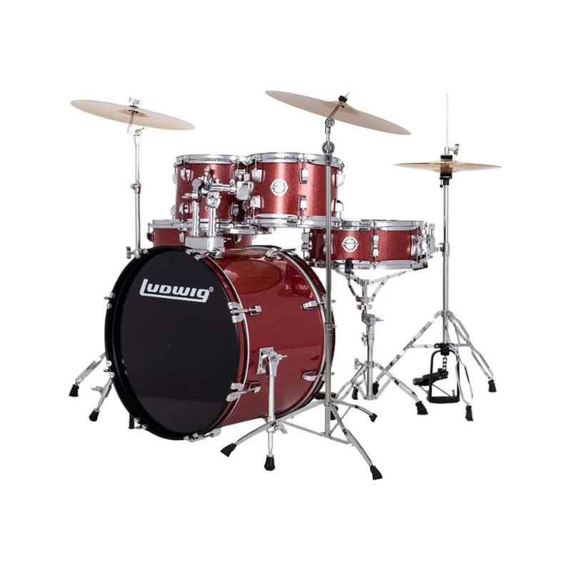 ludwig-lc19514xc-accent-drive-5-piece-drum-set-w-hardware-throne-cym14-16-20-red-sparkle Ludwig LC19514XC Accent Drive 5-Piece Drum Set w/Hardware+Throne+Cym14/16/20, Red Sparkle