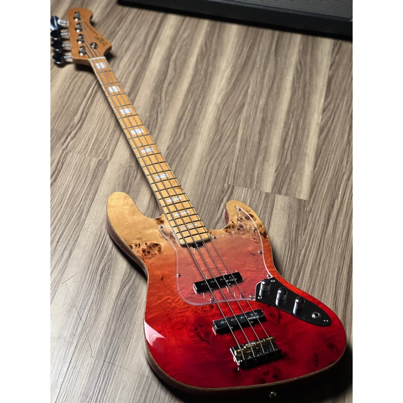 sqoe-sjb700-roasted-maple-series-bass-in-lava-red-fade SQOE SJB700 Roasted Maple Series Bass in Lava Red Fade