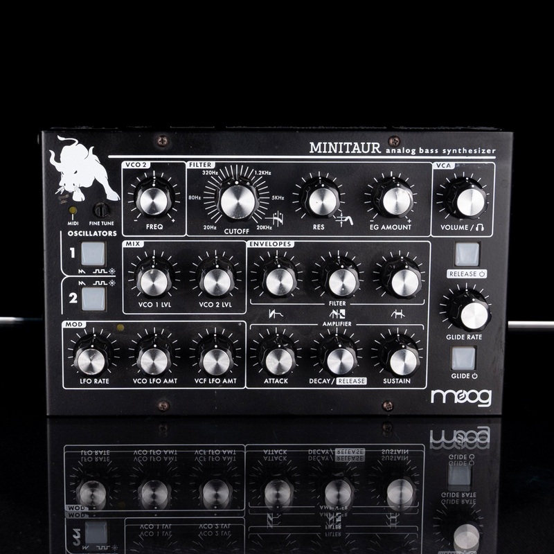 pre-owned-moog-minitaur-analog-bass-synthesizer-module-black-and-power-supply-2 Pre Owned Moog Minitaur Analog Bass Synthesizer Module Black and Power Supply - 2