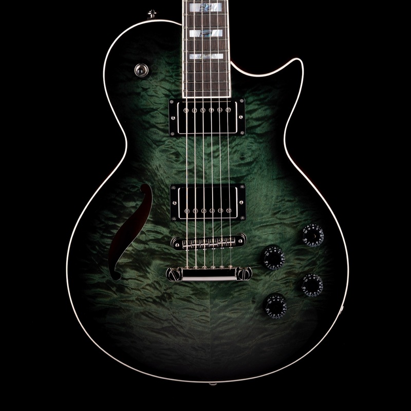 prestige-guitars-master-built-elite-quilted-maple-semi-hollow-forest-green-burst-with-case Prestige Guitars Master Built Elite Quilted Maple Semi-Hollow Forest Green Burst with Case