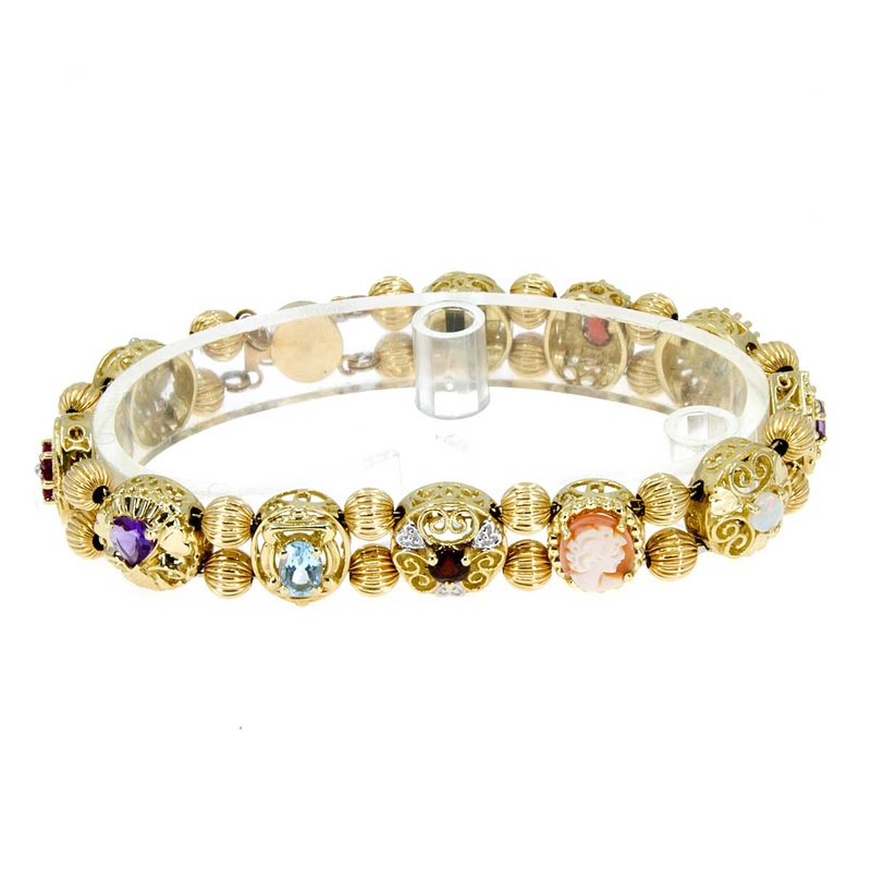 14kt-diamond-gemstone-slide-charm-bracelet 14kt Diamond & Gemstone Slide Charm Bracelet