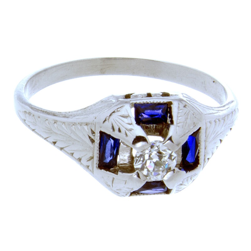 1920s-diamond-sapphire-engagement-ring 1920s Diamond & Sapphire Engagement Ring