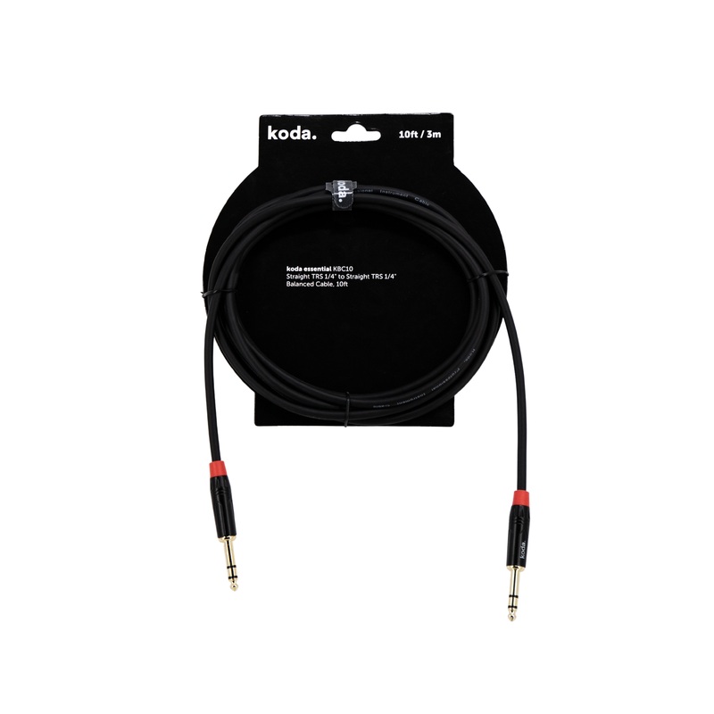 koda-essential-kbc10-straight-trs-1-4-inch-to-straight-trs-1-4-inch-balanced-cable-10ft koda essential KBC10 Straight TRS 1/4 inch to Straight TRS 1/4 inch Balanced Cable, 10ft