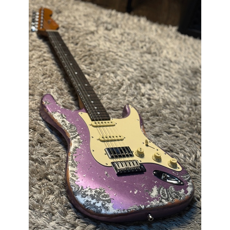 dhatarattha-classic-dst-hss-in-violet-purple-over-black-paisley-with-rosewood-fb-and-nitrocellulose-lacquer-relic Dhatarattha Classic DST HSS in Violet Purple over Black Paisley with Rosewood FB and Nitrocellulose Lacquer Relic