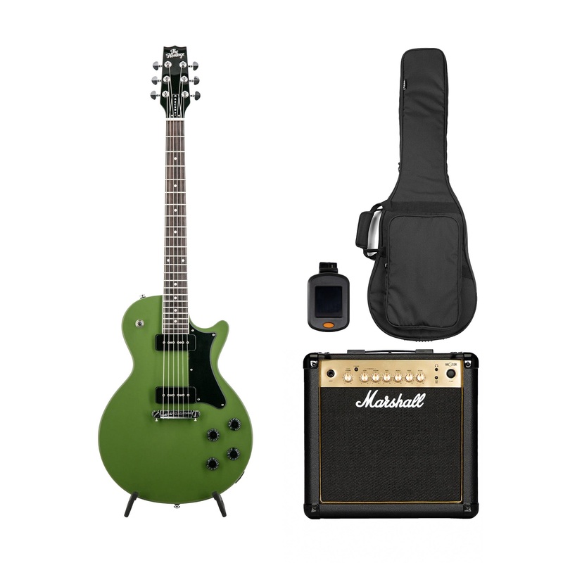 heritage-ascent-collection-h-137-electric-guitar-w-marshall-mg15gr-bundle-olive-drab Heritage Ascent+ Collection H-137 Electric Guitar w/ Marshall MG15GR Bundle, Olive Drab