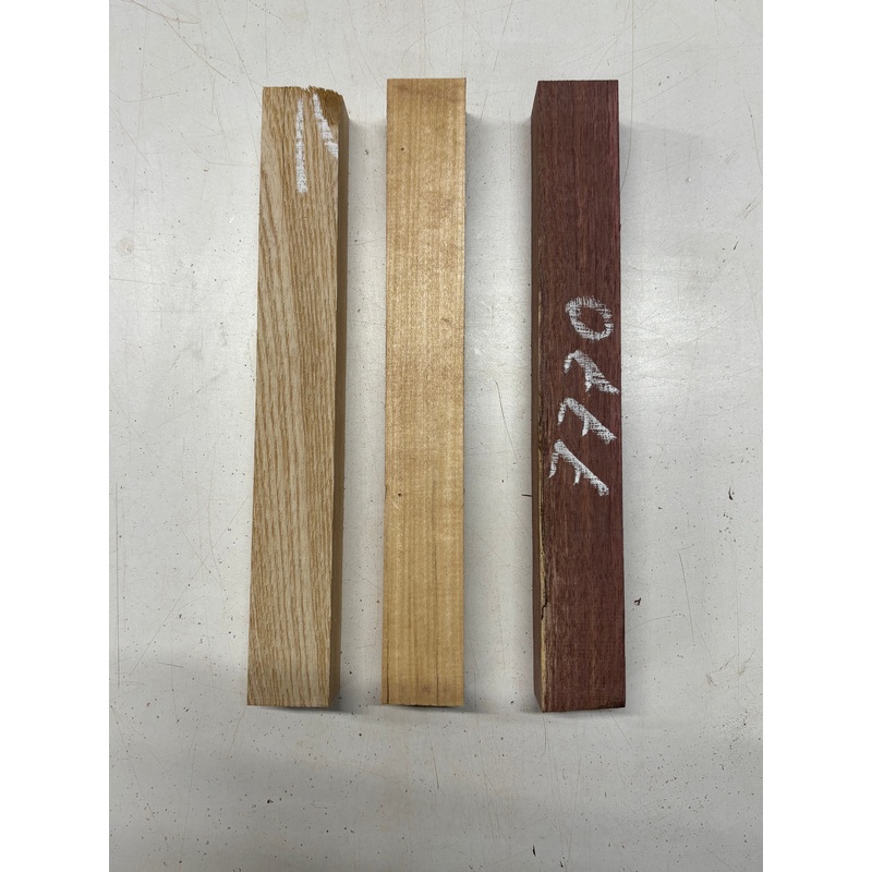 3-pack-3-species-purpleheart-basswood-white-ash-turning-wood-blanks-11-1-2-x1-1-2-x1-1-2-7770 3 Pack, 3 Species Purpleheart + Basswood + White Ash Turning Wood Blanks 11-1/2"x1-1/2"x1-1/2"#7770
