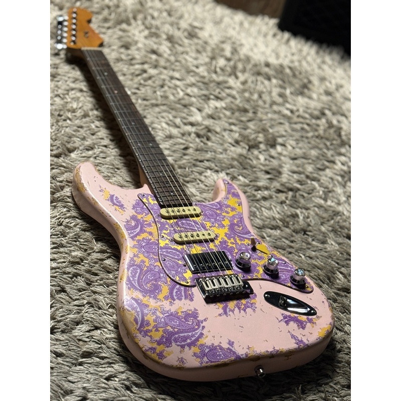 dhatarattha-classic-dst-hss-in-faded-shell-pink-over-purple-paisley-with-rosewood-fb-and-nitrocellulose-lacquer-relic Dhatarattha Classic DST HSS in Faded Shell Pink over Purple Paisley with Rosewood FB and Nitrocellulose Lacquer Relic