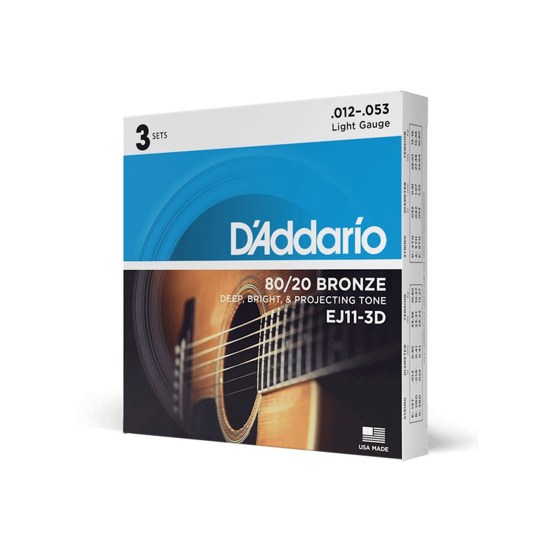 d-addario-ej11-3-pack-12-53-light-80-20-bronze-acoustic-guitar-string D'Addario EJ11 3 Pack 12-53 Light, 80/20 Bronze Acoustic Guitar String