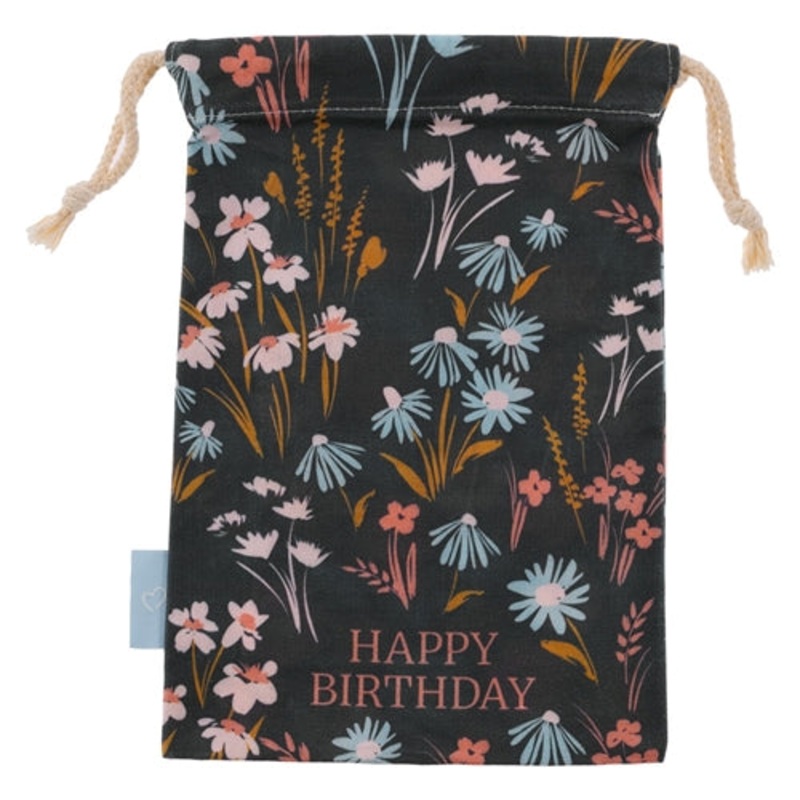 small-cotton-drawstring-bag-happy-birthday-flowers Small Cotton Drawstring Bag -Happy Birthday Flowers