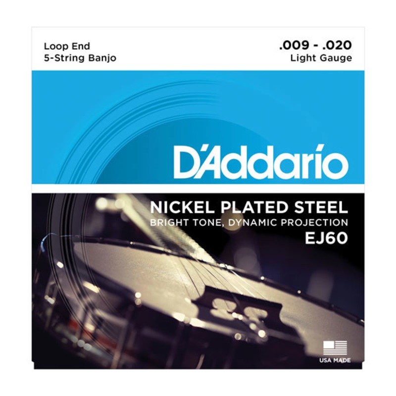 d-addario-ej60-nickel-5-string-banjo-light-strings-9-20 D'Addario EJ60 Nickel 5-String Banjo Light Strings 9-20