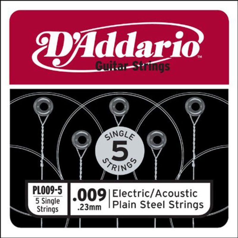 daddario-pl009-5-single-5-pack-single-plain-steel-009 Daddario PL009-5 Single 5-Pack Single Plain Steel 009
