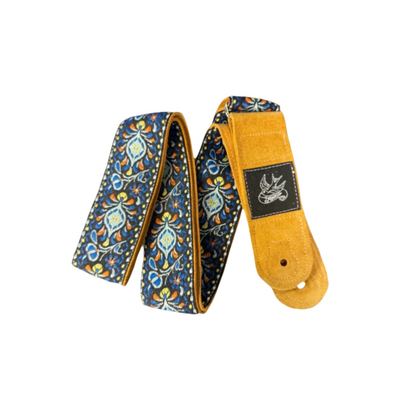 jaykco-toasty-blue-flower-woven-suede-guitar-strap Jaykco Toasty Blue Flower - Woven Suede Guitar Strap