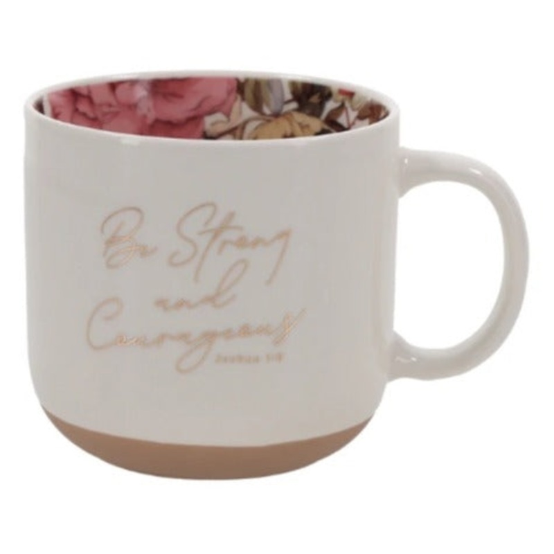ceramic-mug-be-strong-and-courageous-white-with-floral-interior Ceramic Mug - Be Strong and Courageous White with Floral Interior