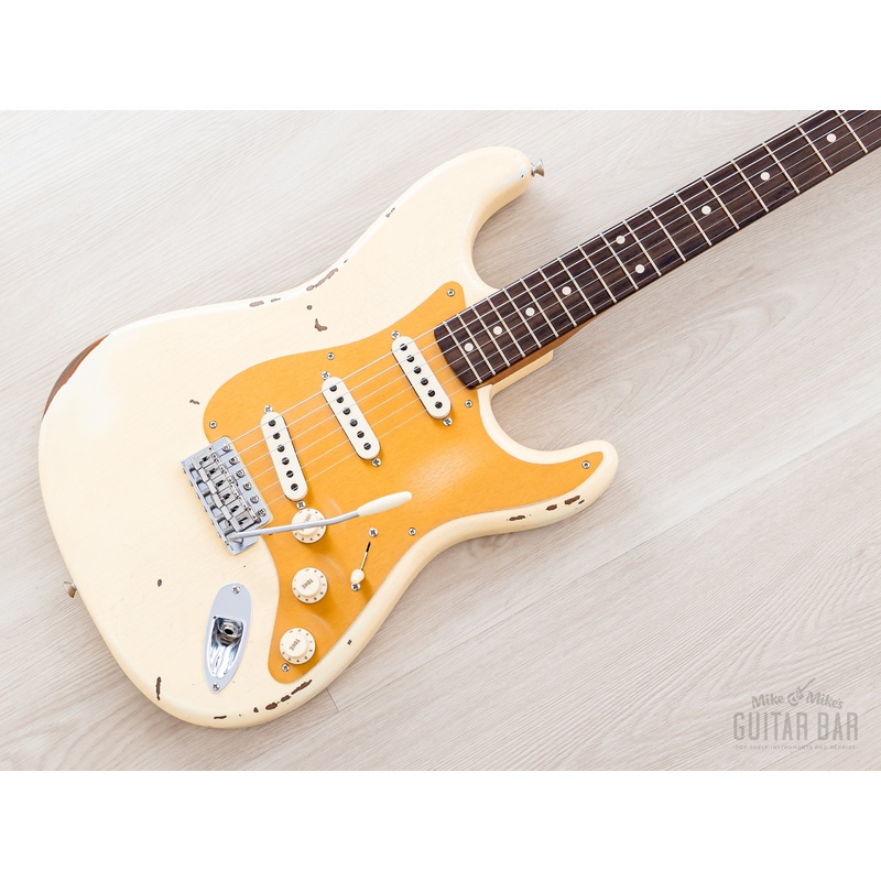 fender-custom-shop-1960-stratocaster-roasted-relic-aged-vintage-white-w-gold-guard-fat-60s-pickups Fender Custom Shop 1960 Stratocaster Roasted Relic Aged Vintage White w/ Gold Guard, Fat '60s Pickups