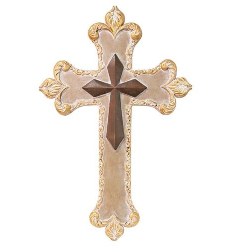 polystone-cross-cross-brown-and-gold Polystone Cross -Cross Brown And Gold