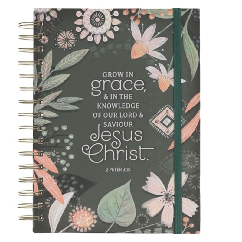 journal-wire-bound-journal-with-elastic-closure-grow-in-grace-green-chunky-hardcover Journal Wire bound Journal with Elastic Closure -Grow in Grace Green Chunky Hardcover