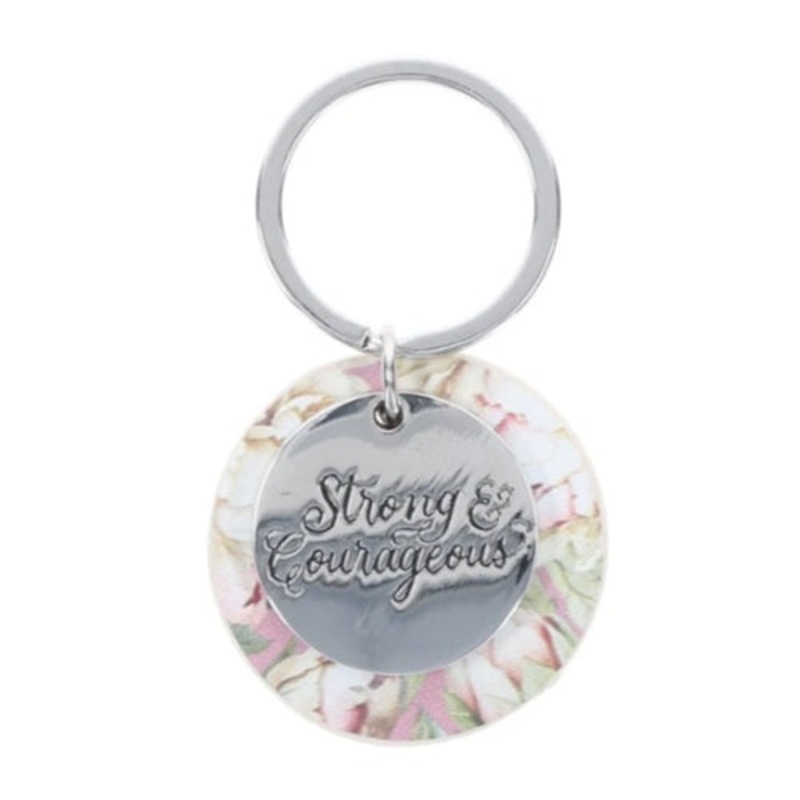 keyring-strong-and-courageous-metal-and-faux-leather Keyring - Strong and Courageous Metal and Faux Leather