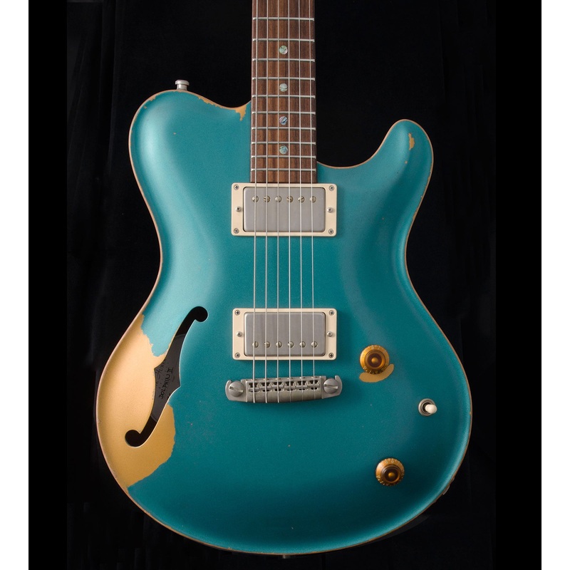 nik-huber-dolphin-ii-hollow-body-prototype-namm-guitar-aged-ocean-turquoise Nik Huber Dolphin II Hollow Body Prototype - NAMM Guitar - Aged Ocean Turquoise