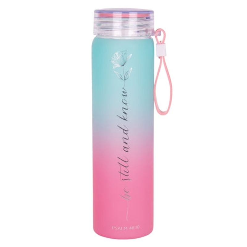 frosted-glass-water-bottle-be-still-and-know-pink-and-teal-frosted Frosted Glass Water Bottle - Be Still and Know Pink and Teal Frosted
