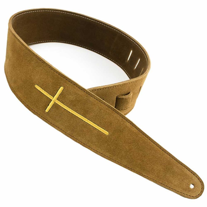 henry-heller-hp25escr-03-suede-embroidered-cross-design-2-5-in-guitar-strap-brown Henry Heller HP25ESCR-03 Suede Embroidered Cross Design 2.5 in. Guitar Strap - Brown