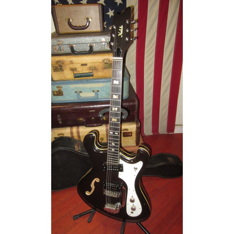 1975-noble-mosrite-copy-burgundy-w-original-soft-case ~1975 Noble Mosrite Copy Burgundy w Original Soft Case