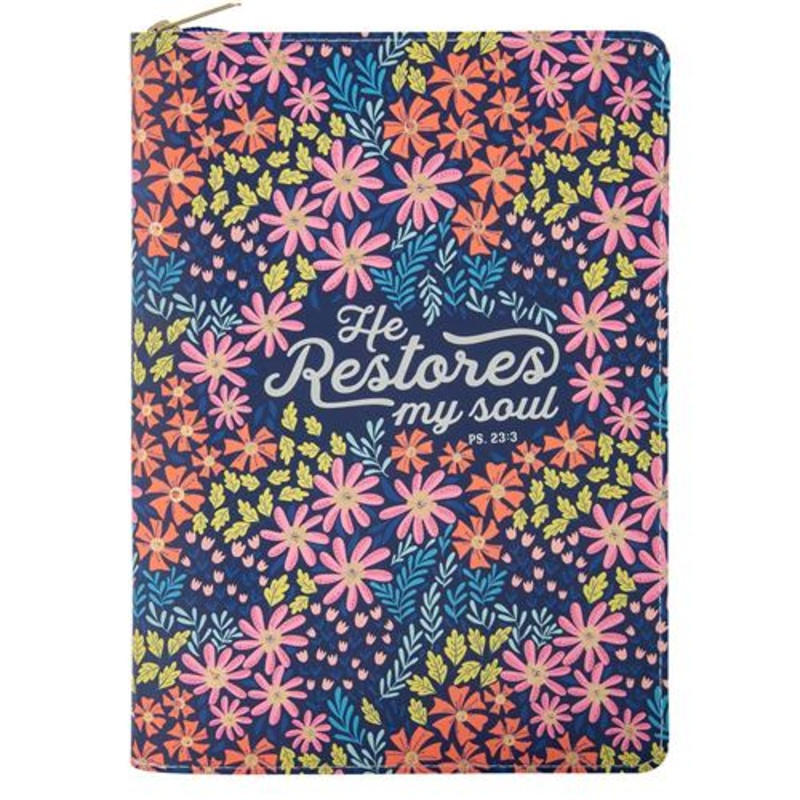 faux-leather-journal-with-zipped-closure-he-restores-my-soul-floral Faux Leather Journal With Zipped Closure -He Restores My Soul Floral