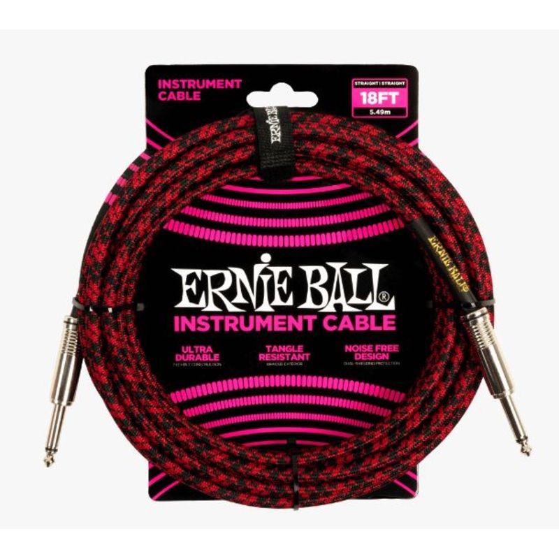 ernie-ball-18ft-braided-straight-straight-inst-cable-red-black Ernie Ball 18ft Braided Straight Straight Inst Cable Red Black