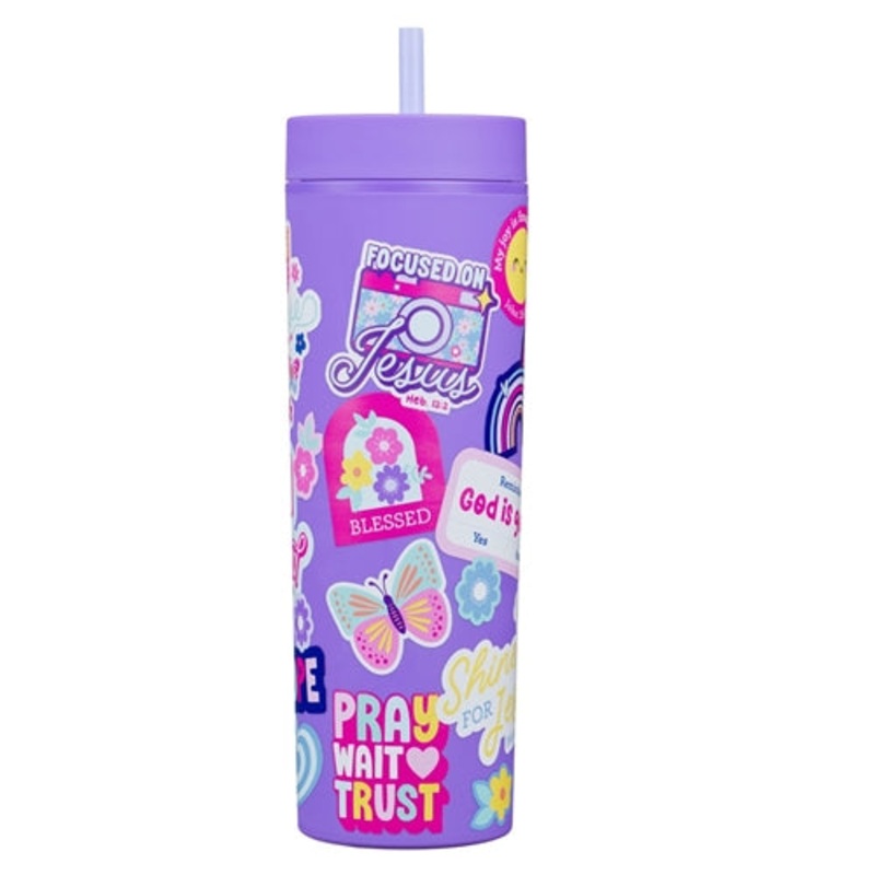 tumbler-with-straw-i-am-strong-purple-plastic-travel Tumbler with Straw -I Am Strong Purple Plastic Travel