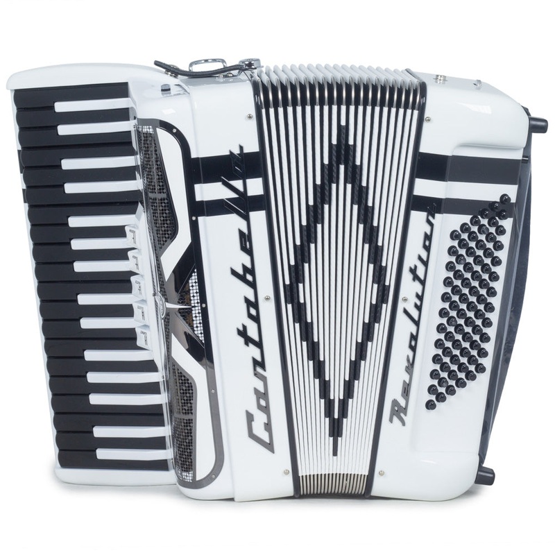 cantabella-revolution-piano-accordion-5-switch-white-with-black-designs Cantabella Revolution Piano Accordion 5 Switch White with Black Designs
