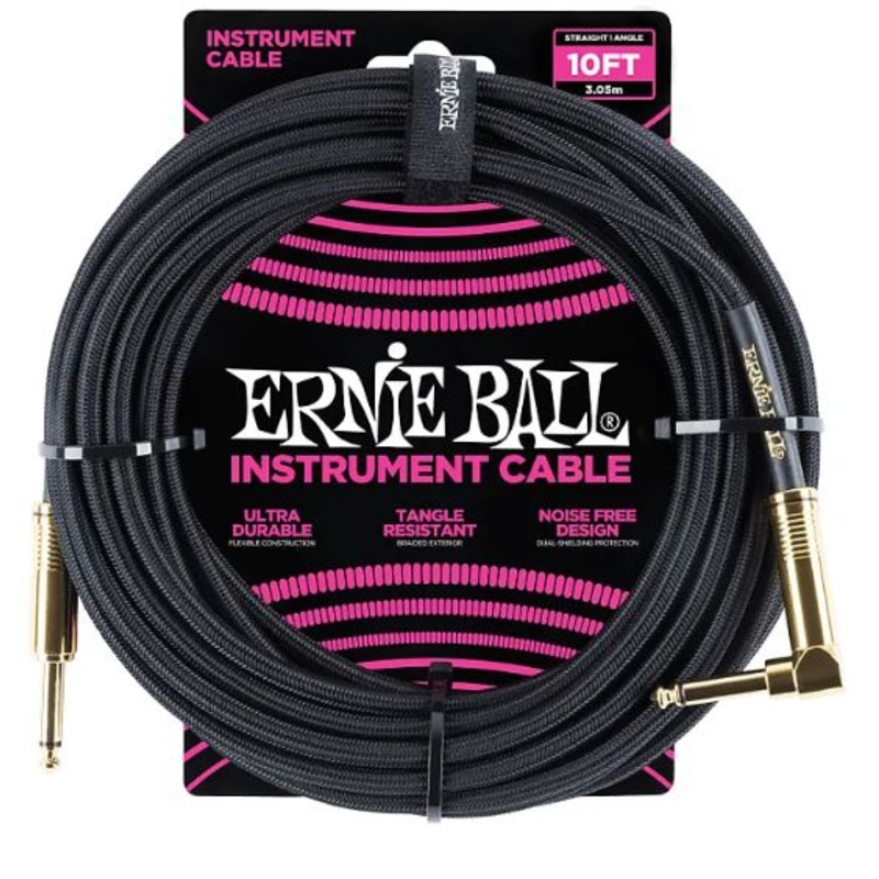 ernie-ball-10-braided-st-agl-black-gold-tips Ernie Ball 10' Braided St/Agl - Black Gold Tips