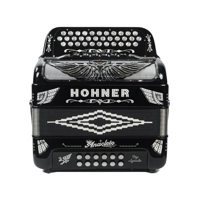 pre-owned-hohner-anacleto-rey-aguila-two-tone-fbe-gcf-compact-accordion-black-used Pre-Owned Hohner Anacleto Rey Aguila Two Tone FBE/GCF Compact Accordion - Black | Used